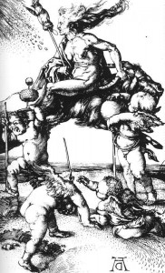 Dürer: Heks rijdt achterstevoren op een bok ca. 1500
